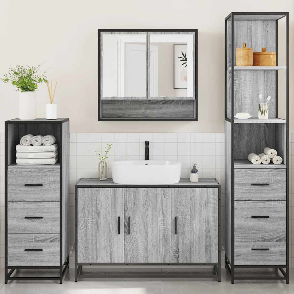 vidaXL 4 Piece Bathroom Furniture Set Grey Sonoma Engineered Wood