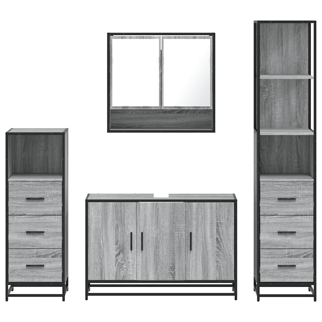 vidaXL 4 Piece Bathroom Furniture Set Grey Sonoma Engineered Wood