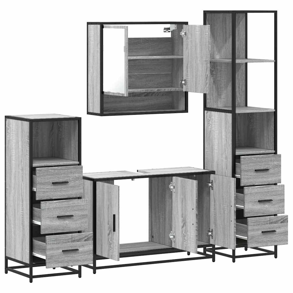 vidaXL 4 Piece Bathroom Furniture Set Grey Sonoma Engineered Wood