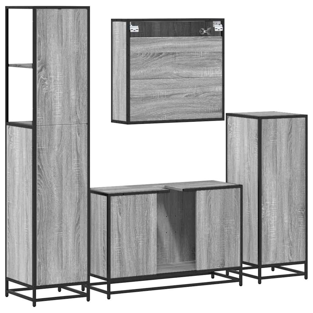 vidaXL 4 Piece Bathroom Furniture Set Grey Sonoma Engineered Wood