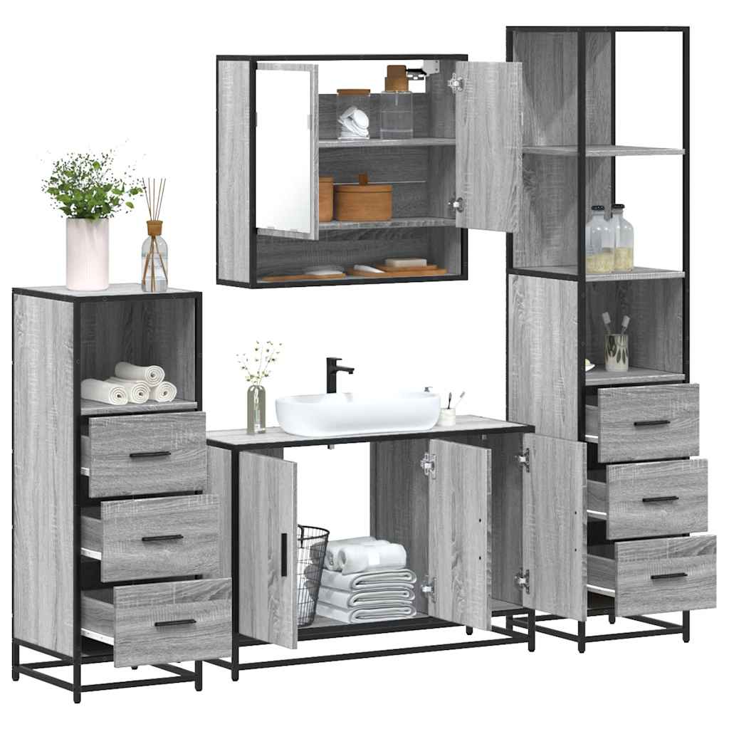 vidaXL 4 Piece Bathroom Furniture Set Grey Sonoma Engineered Wood