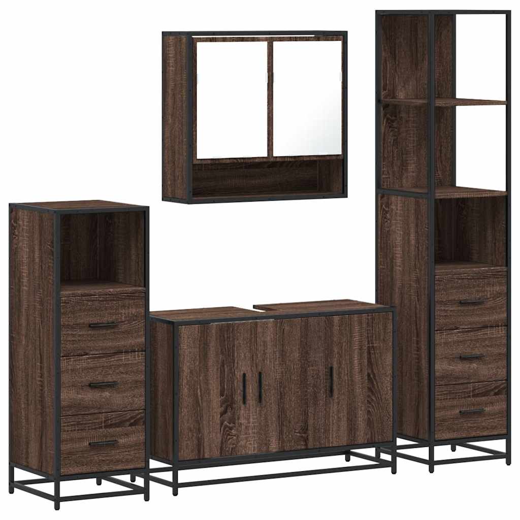 vidaXL 4 Piece Bathroom Furniture Set Brown Oak Engineered Wood