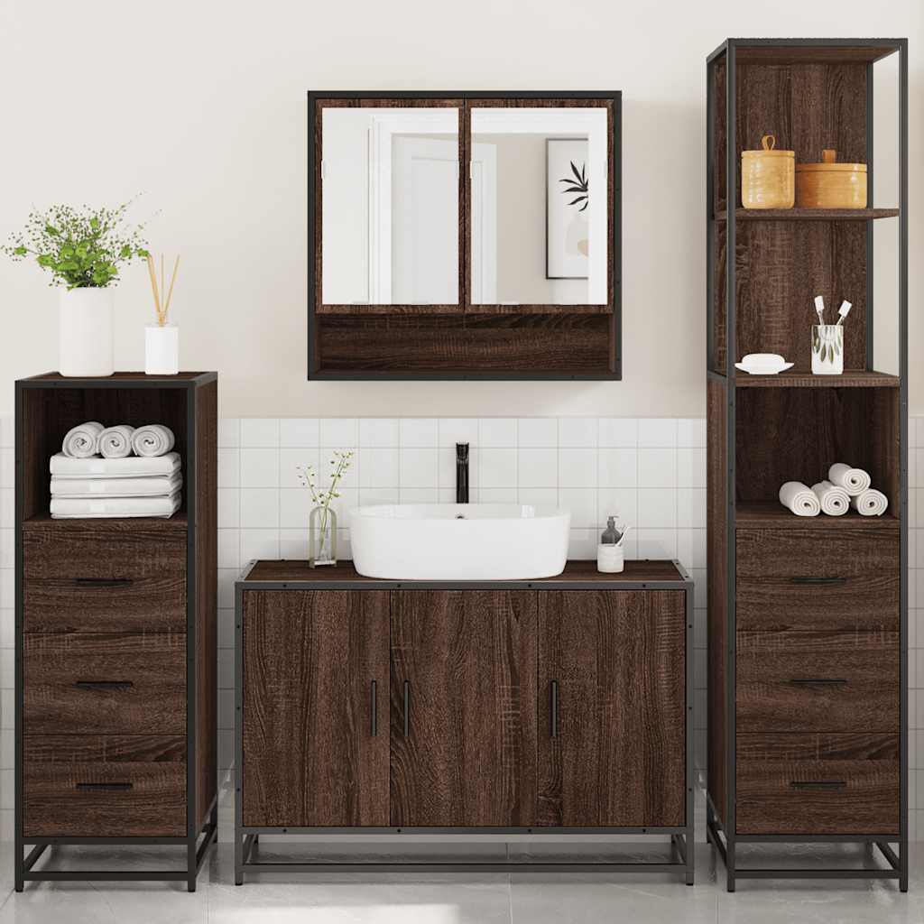 vidaXL 4 Piece Bathroom Furniture Set Brown Oak Engineered Wood