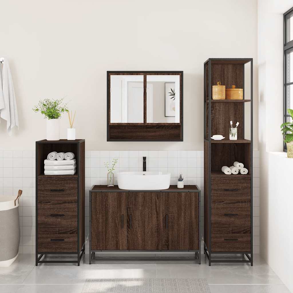 vidaXL 4 Piece Bathroom Furniture Set Brown Oak Engineered Wood