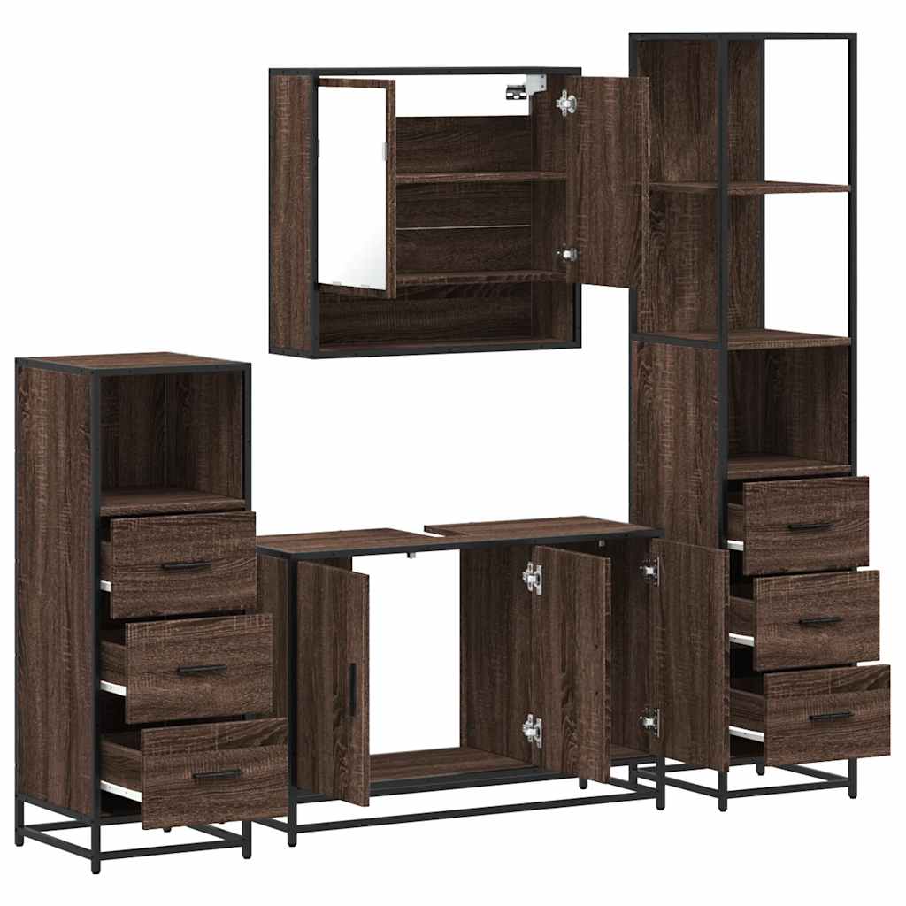 vidaXL 4 Piece Bathroom Furniture Set Brown Oak Engineered Wood