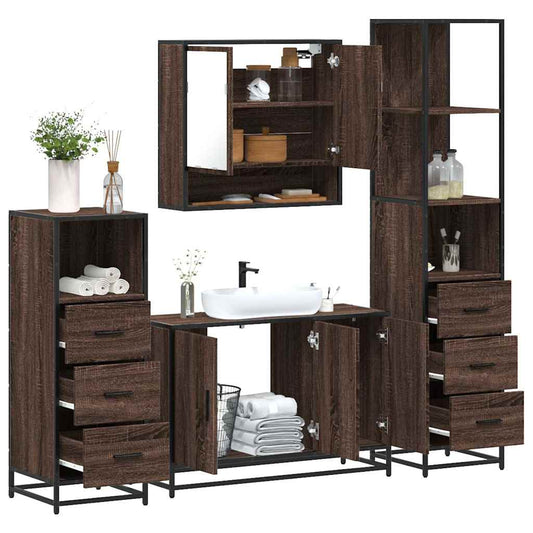 vidaXL 4 Piece Bathroom Furniture Set Brown Oak Engineered Wood