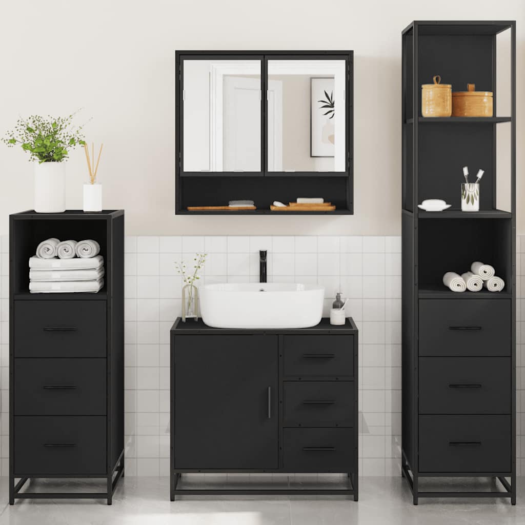 vidaXL 4 Piece Bathroom Furniture Set Black Engineered Wood