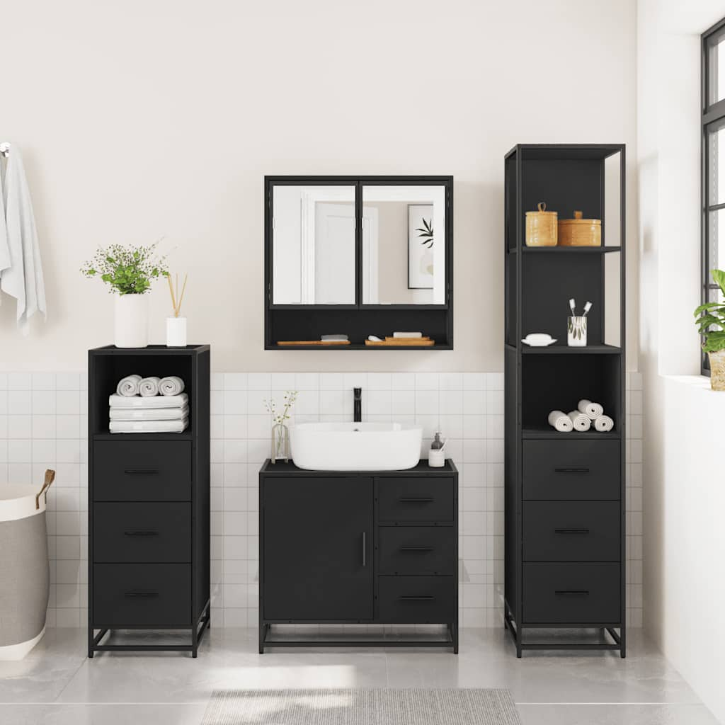 vidaXL 4 Piece Bathroom Furniture Set Black Engineered Wood