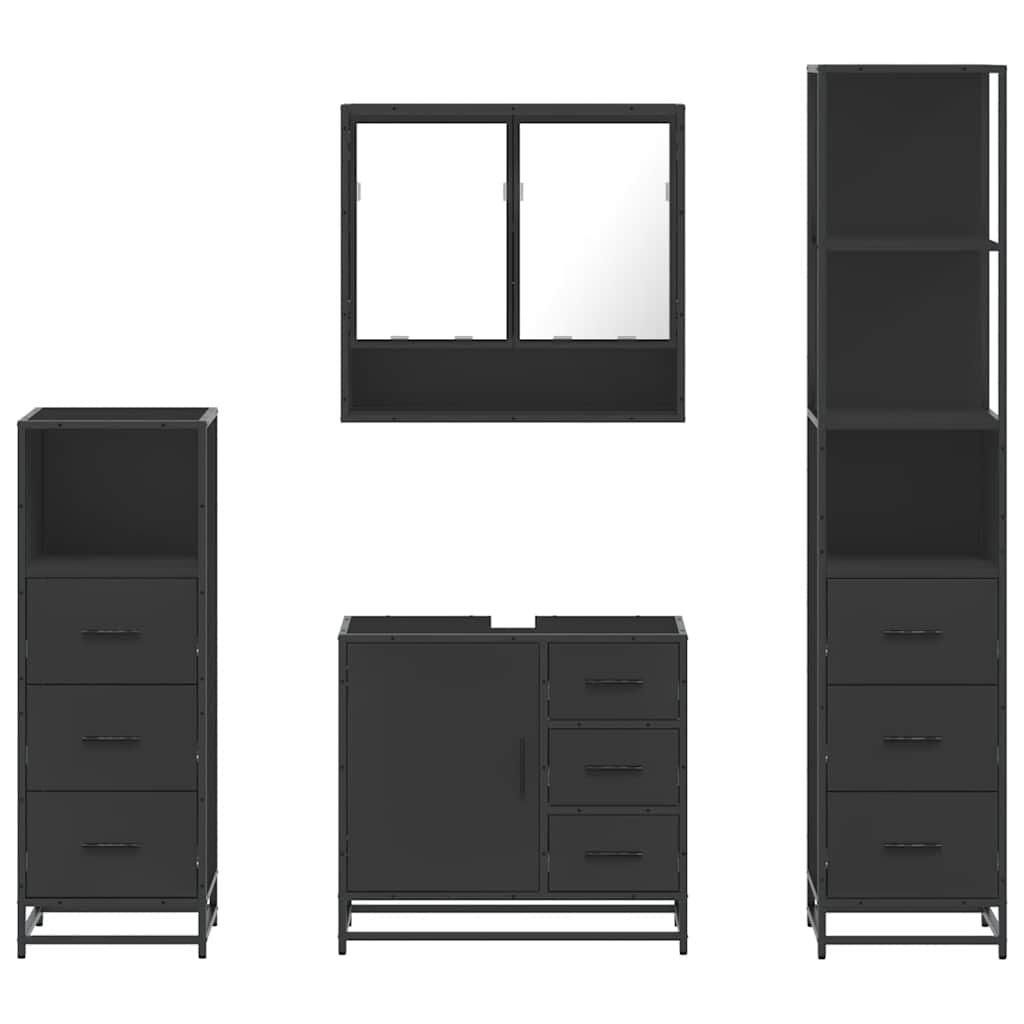 vidaXL 4 Piece Bathroom Furniture Set Black Engineered Wood