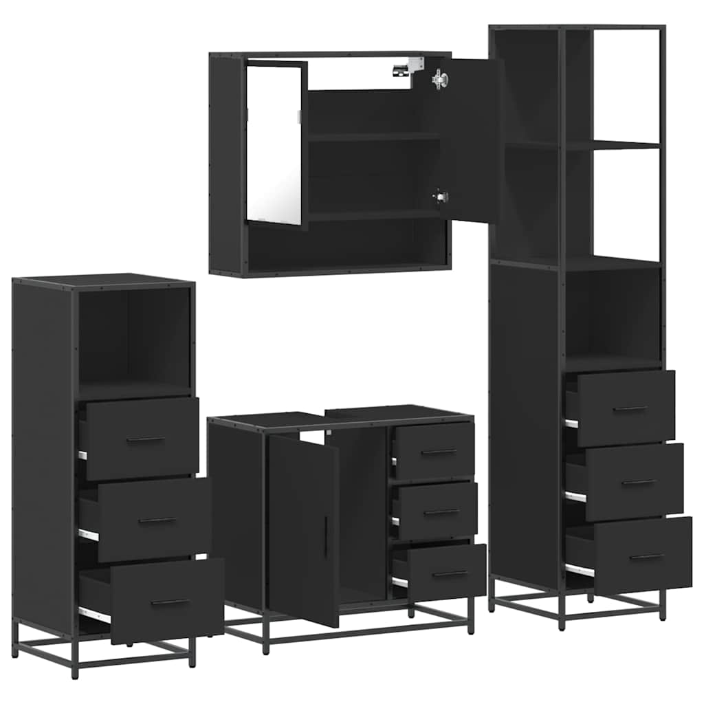 vidaXL 4 Piece Bathroom Furniture Set Black Engineered Wood