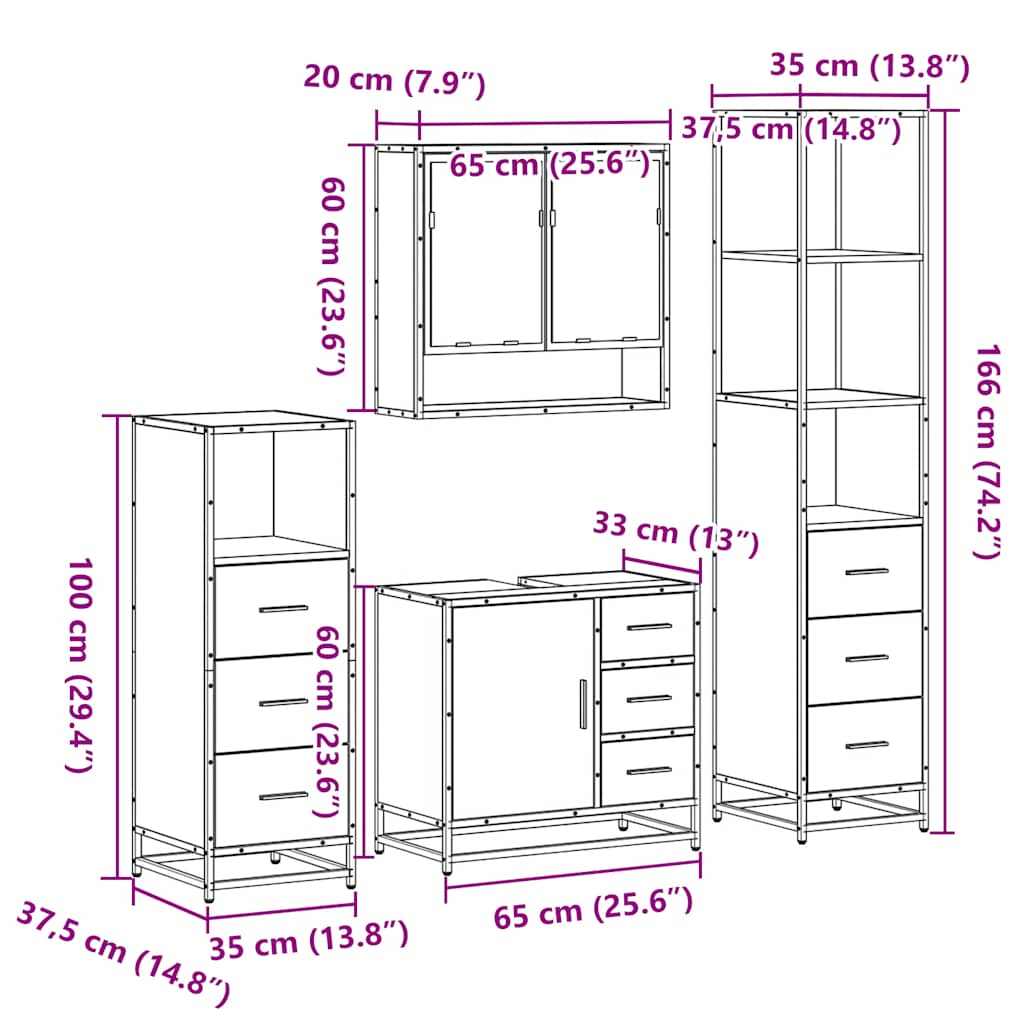 vidaXL 4 Piece Bathroom Furniture Set Black Engineered Wood