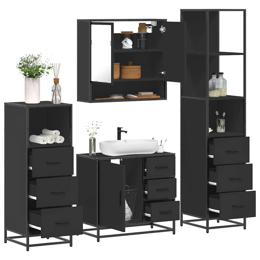 vidaXL 4 Piece Bathroom Furniture Set Black Engineered Wood