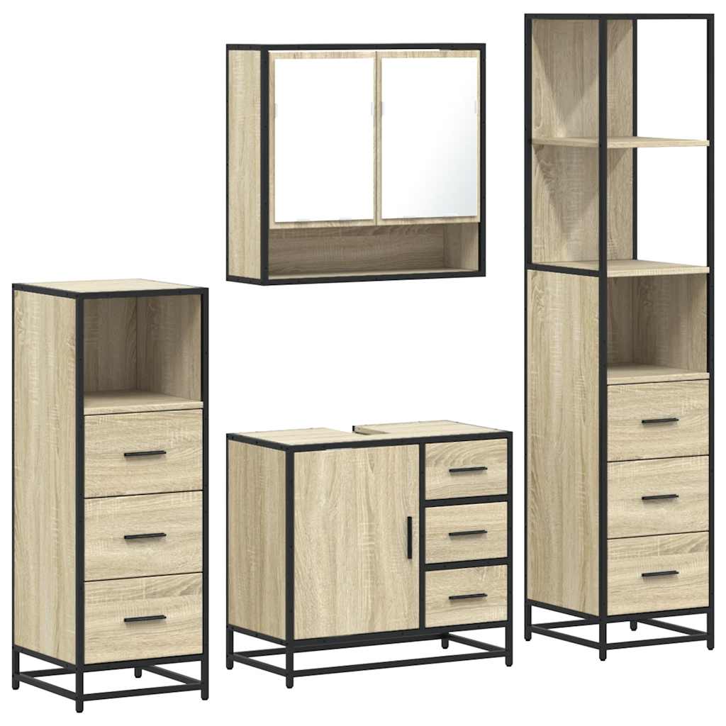 vidaXL 4 Piece Bathroom Furniture Set Sonoma Oak Engineered Wood