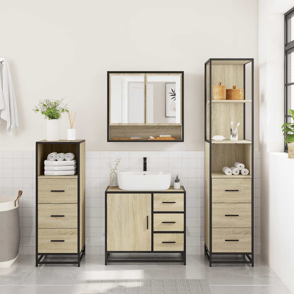 vidaXL 4 Piece Bathroom Furniture Set Sonoma Oak Engineered Wood