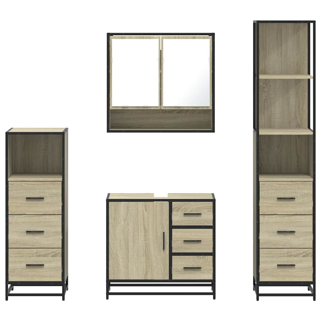 vidaXL 4 Piece Bathroom Furniture Set Sonoma Oak Engineered Wood