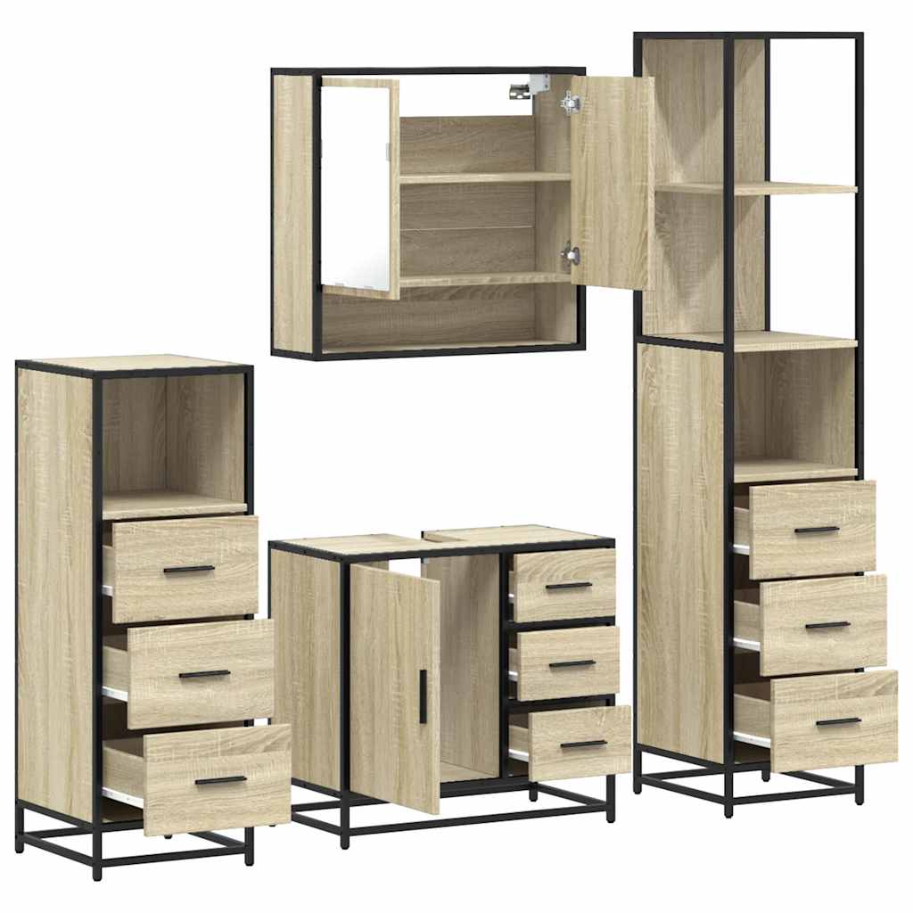 vidaXL 4 Piece Bathroom Furniture Set Sonoma Oak Engineered Wood