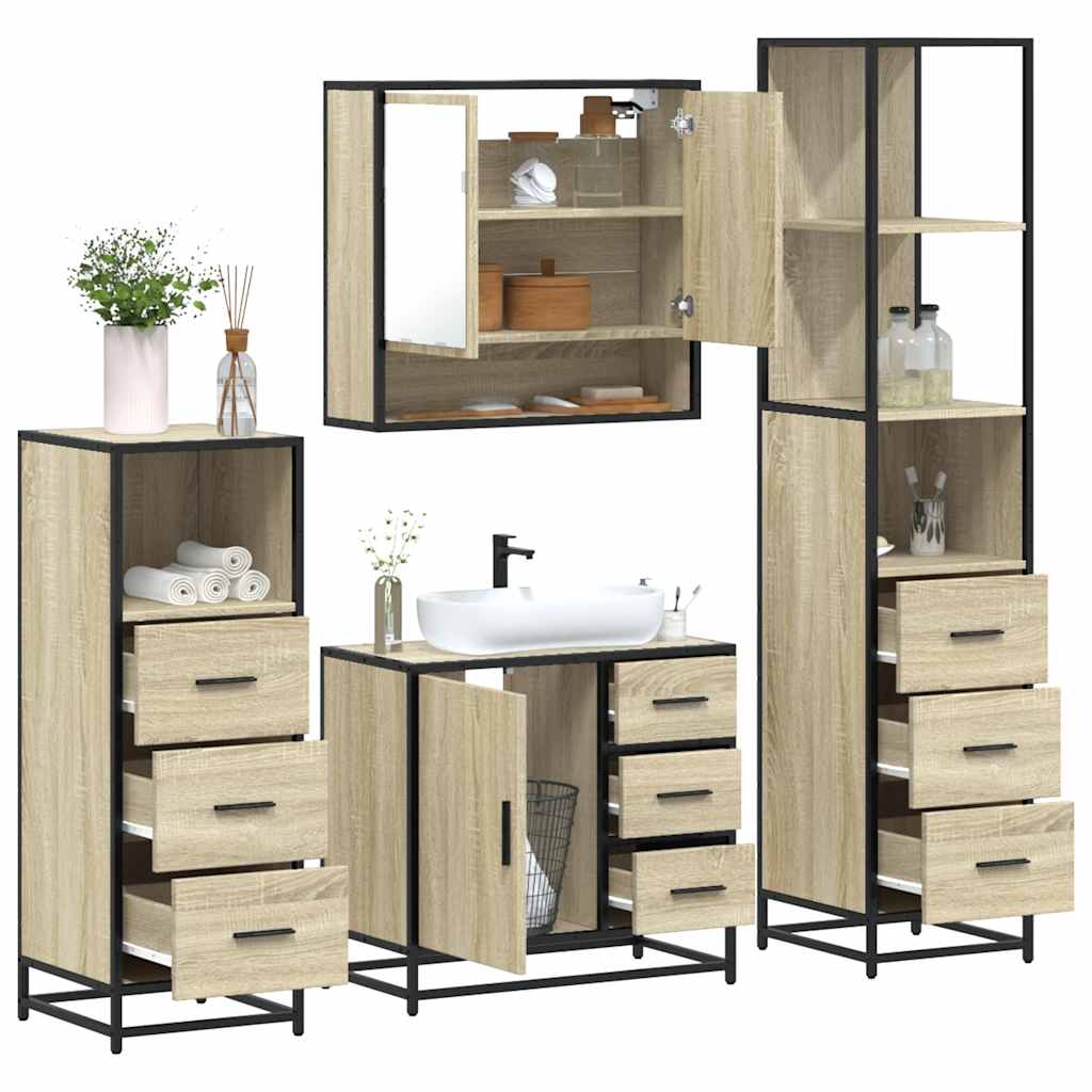 vidaXL 4 Piece Bathroom Furniture Set Sonoma Oak Engineered Wood