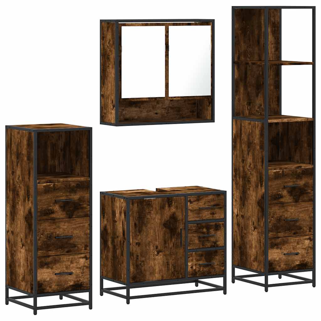 vidaXL 4 Piece Bathroom Furniture Set Smoked Oak Engineered Wood