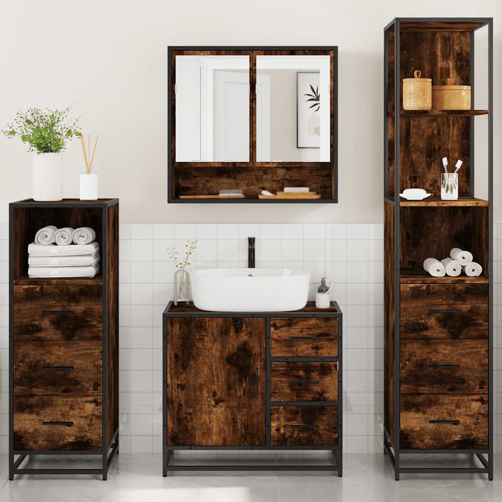 4 Piece Bathroom Furniture Set Smoked Oak Engineered Wood