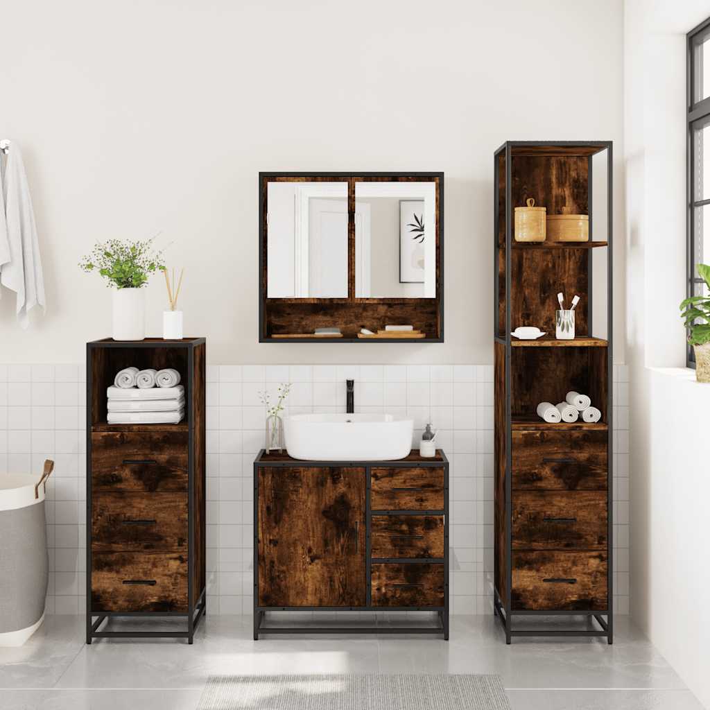 vidaXL 4 Piece Bathroom Furniture Set Smoked Oak Engineered Wood