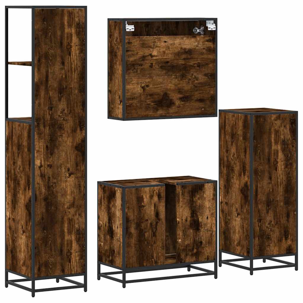 vidaXL 4 Piece Bathroom Furniture Set Smoked Oak Engineered Wood