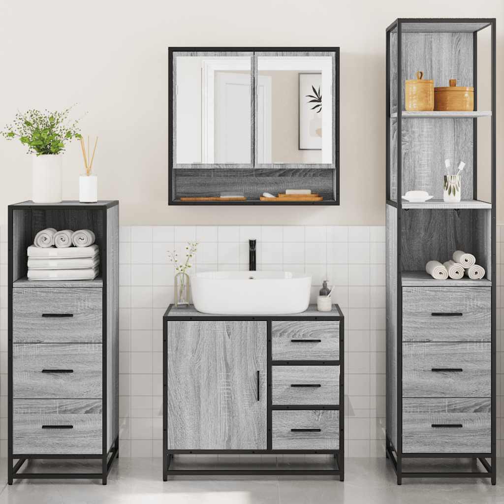 vidaXL 4 Piece Bathroom Furniture Set Grey Sonoma Engineered Wood