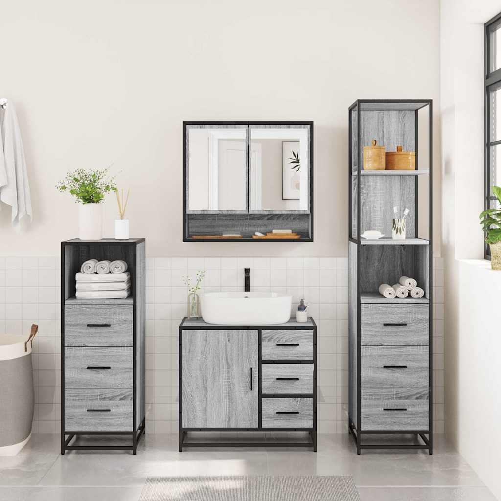 vidaXL 4 Piece Bathroom Furniture Set Grey Sonoma Engineered Wood