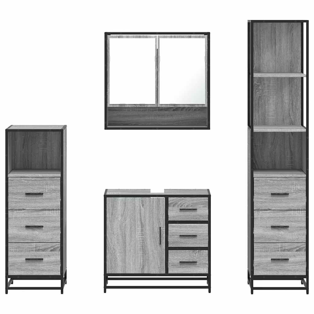 vidaXL 4 Piece Bathroom Furniture Set Grey Sonoma Engineered Wood