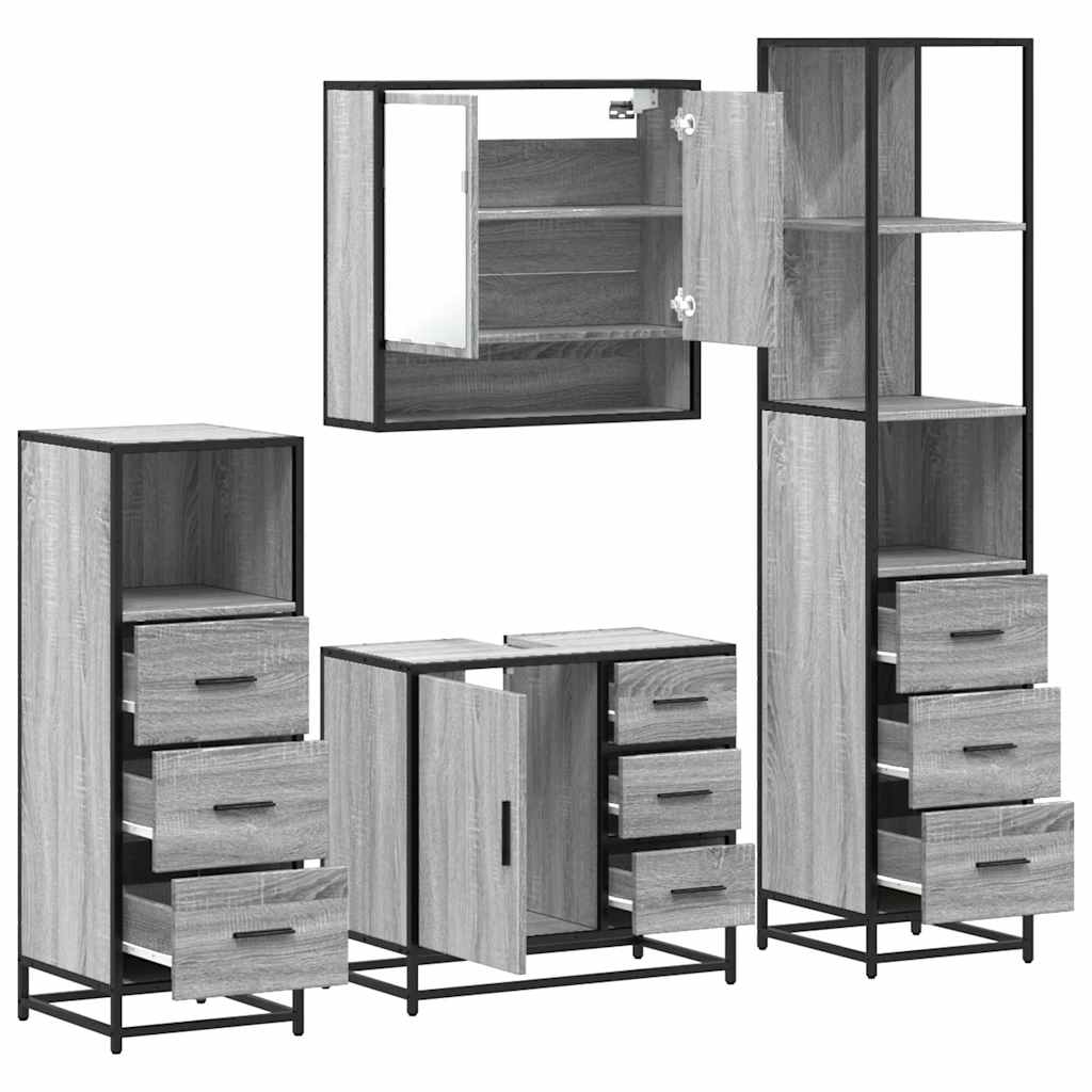 vidaXL 4 Piece Bathroom Furniture Set Grey Sonoma Engineered Wood