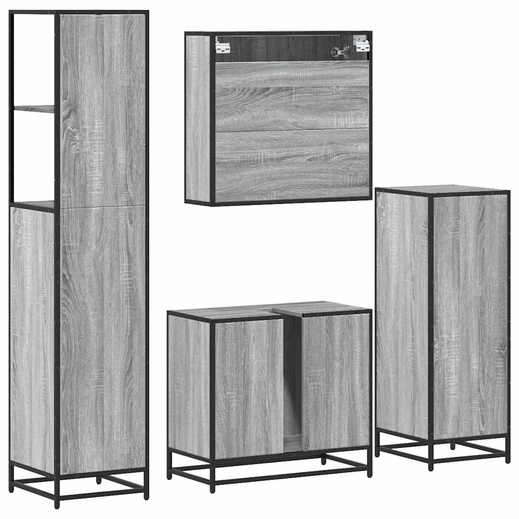 vidaXL 4 Piece Bathroom Furniture Set Grey Sonoma Engineered Wood