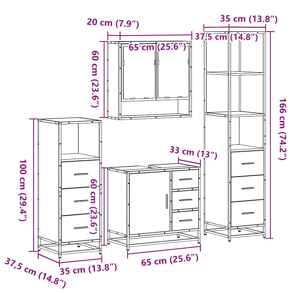 vidaXL 4 Piece Bathroom Furniture Set Grey Sonoma Engineered Wood