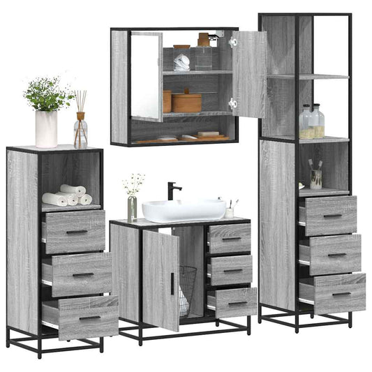 vidaXL 4 Piece Bathroom Furniture Set Grey Sonoma Engineered Wood