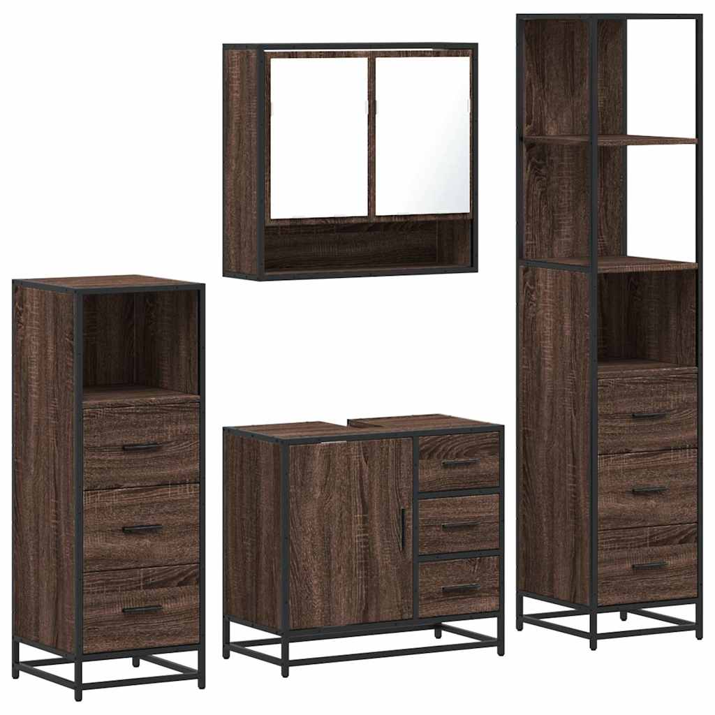 vidaXL 4 Piece Bathroom Furniture Set Brown Oak Engineered Wood