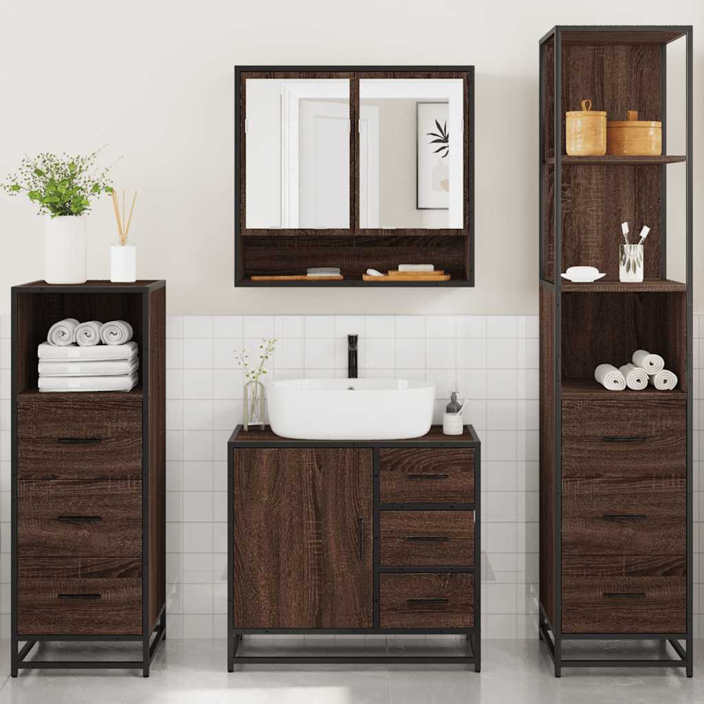 vidaXL 4 Piece Bathroom Furniture Set Brown Oak Engineered Wood