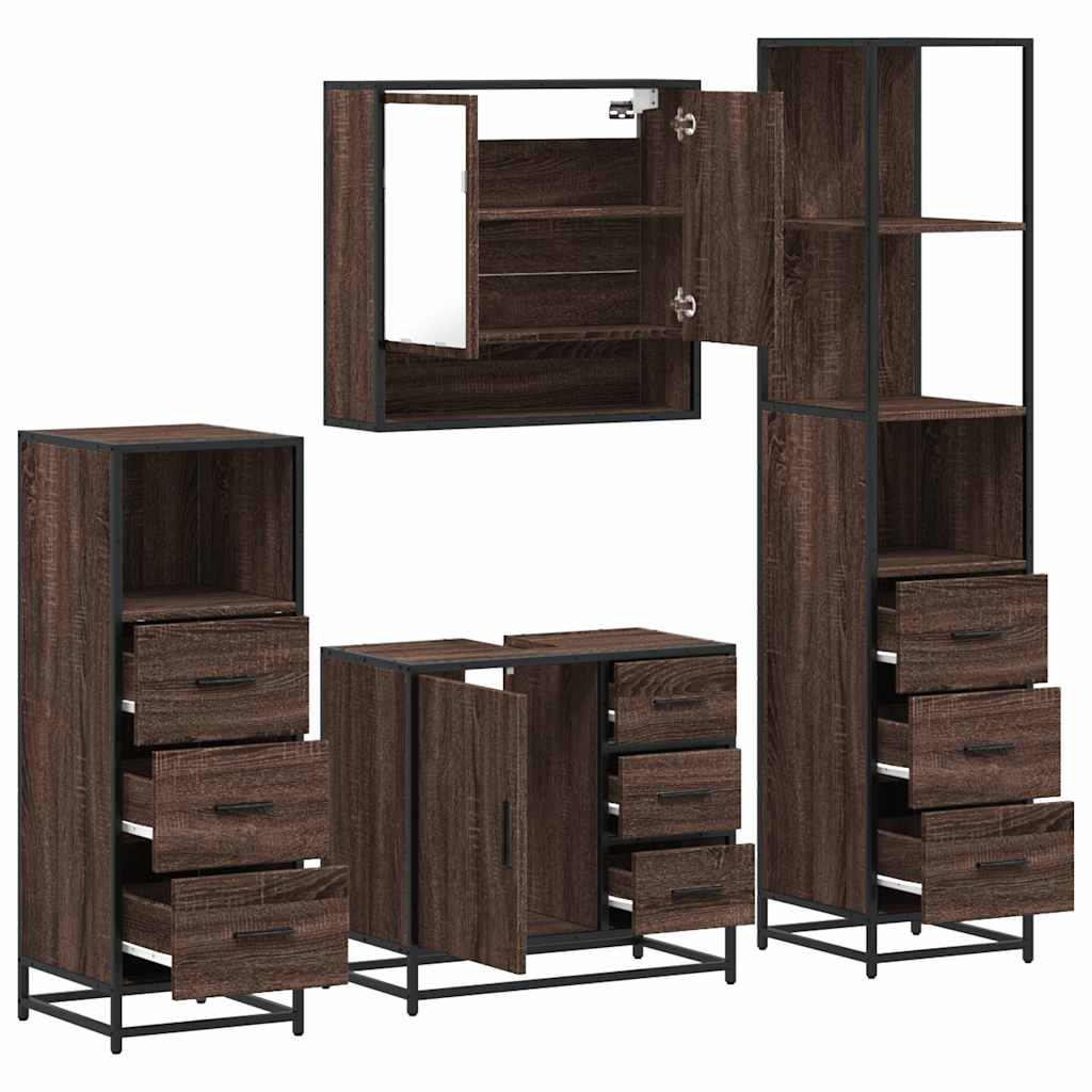 vidaXL 4 Piece Bathroom Furniture Set Brown Oak Engineered Wood