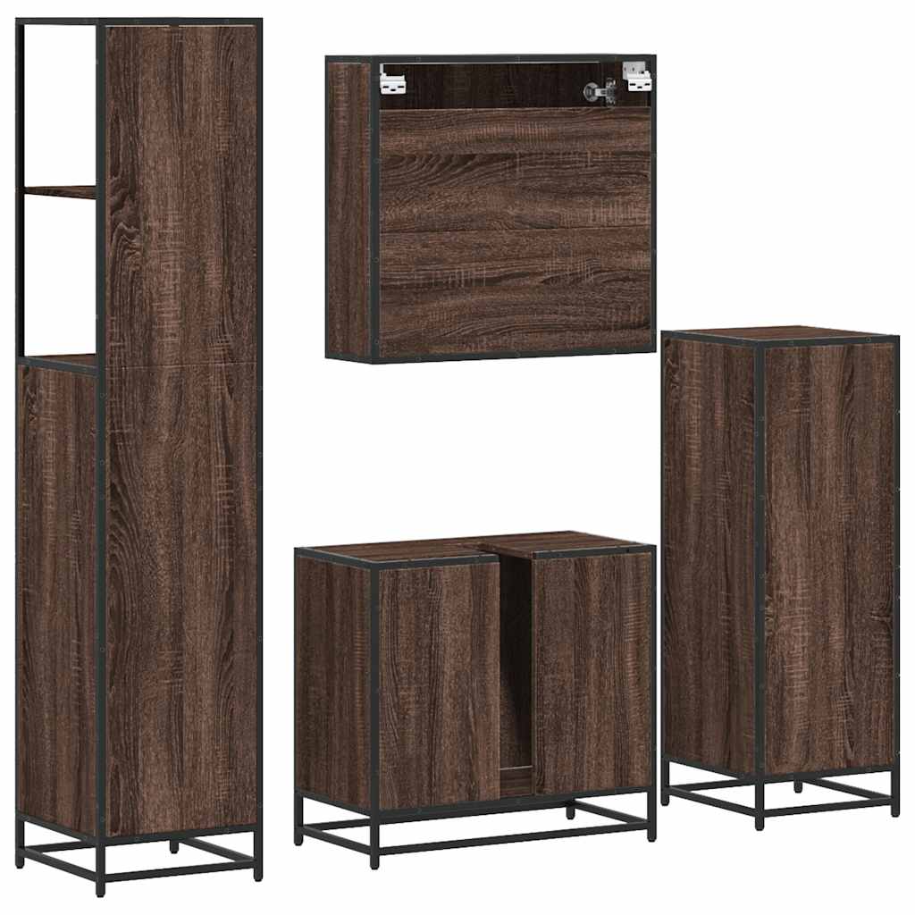 vidaXL 4 Piece Bathroom Furniture Set Brown Oak Engineered Wood