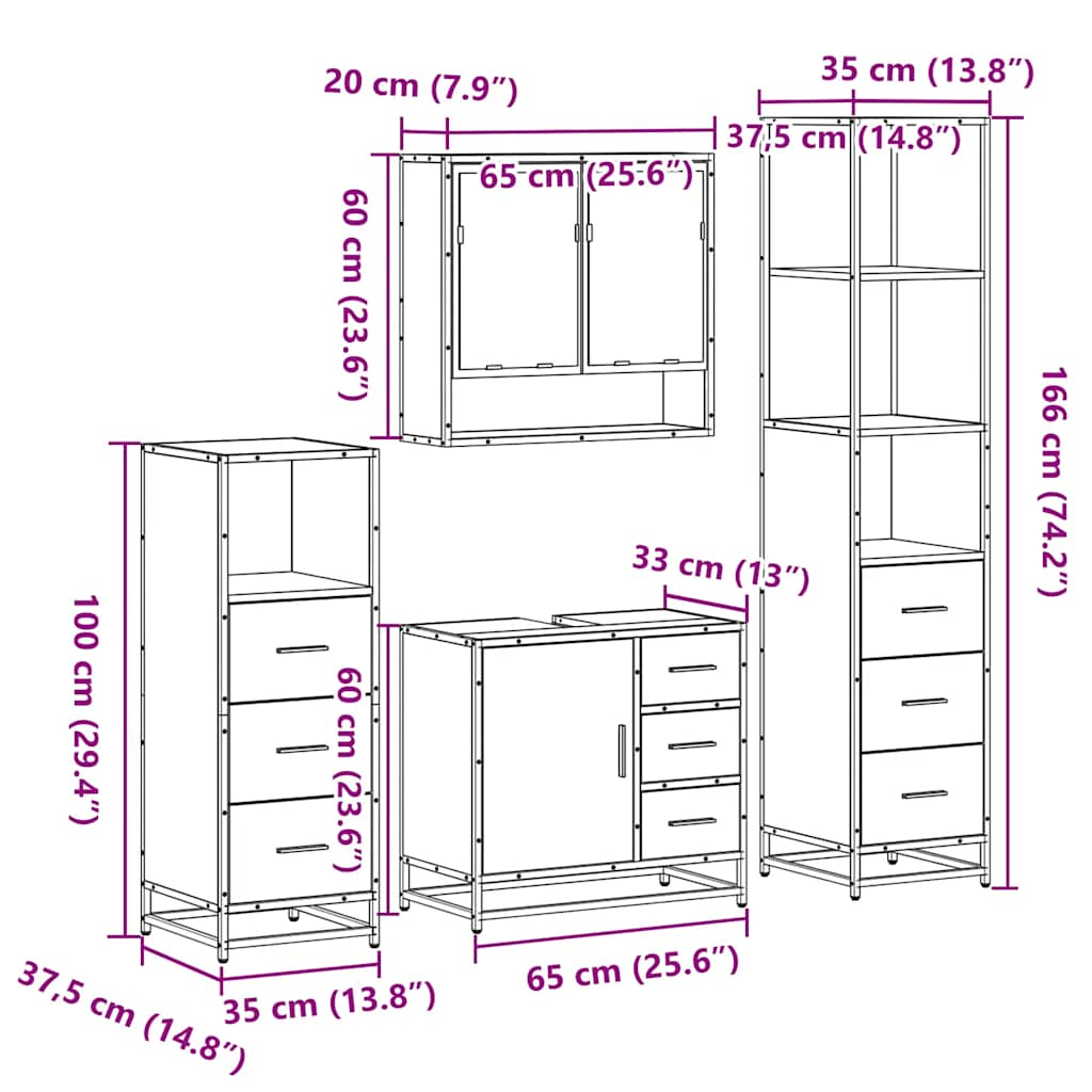 vidaXL 4 Piece Bathroom Furniture Set Brown Oak Engineered Wood