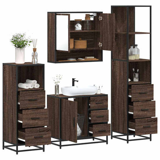 vidaXL 4 Piece Bathroom Furniture Set Brown Oak Engineered Wood