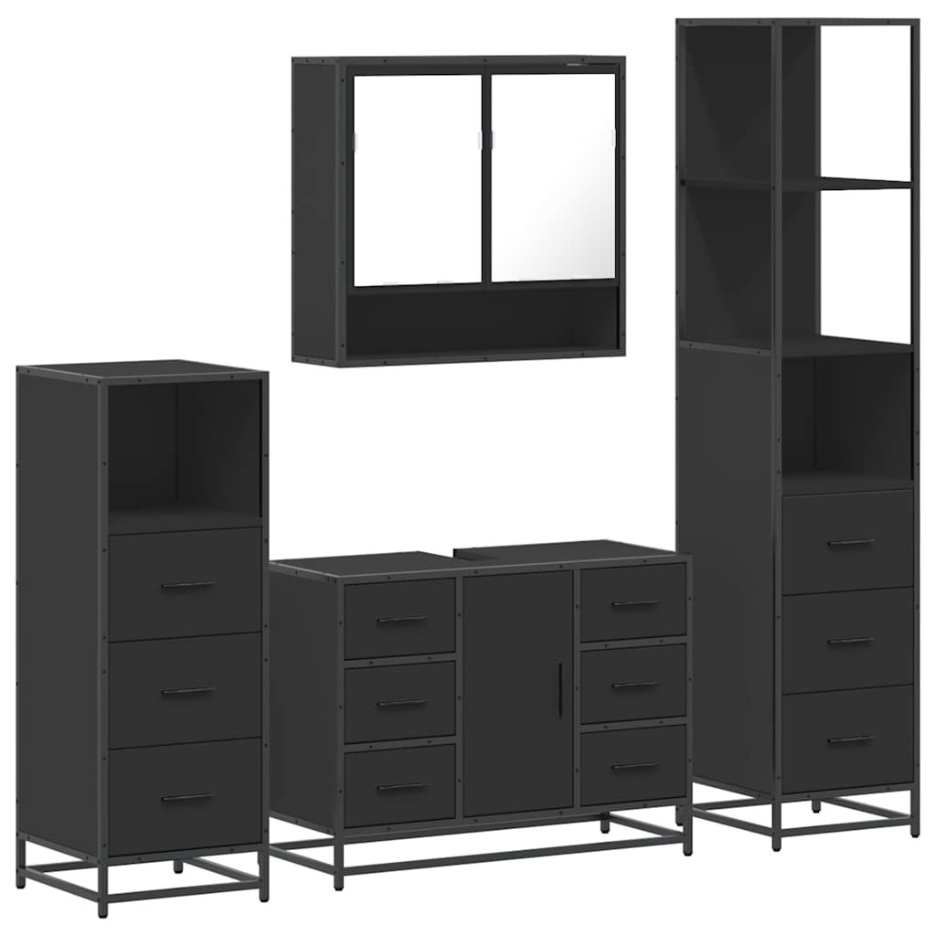 vidaXL 4 Piece Bathroom Furniture Set Black Engineered Wood