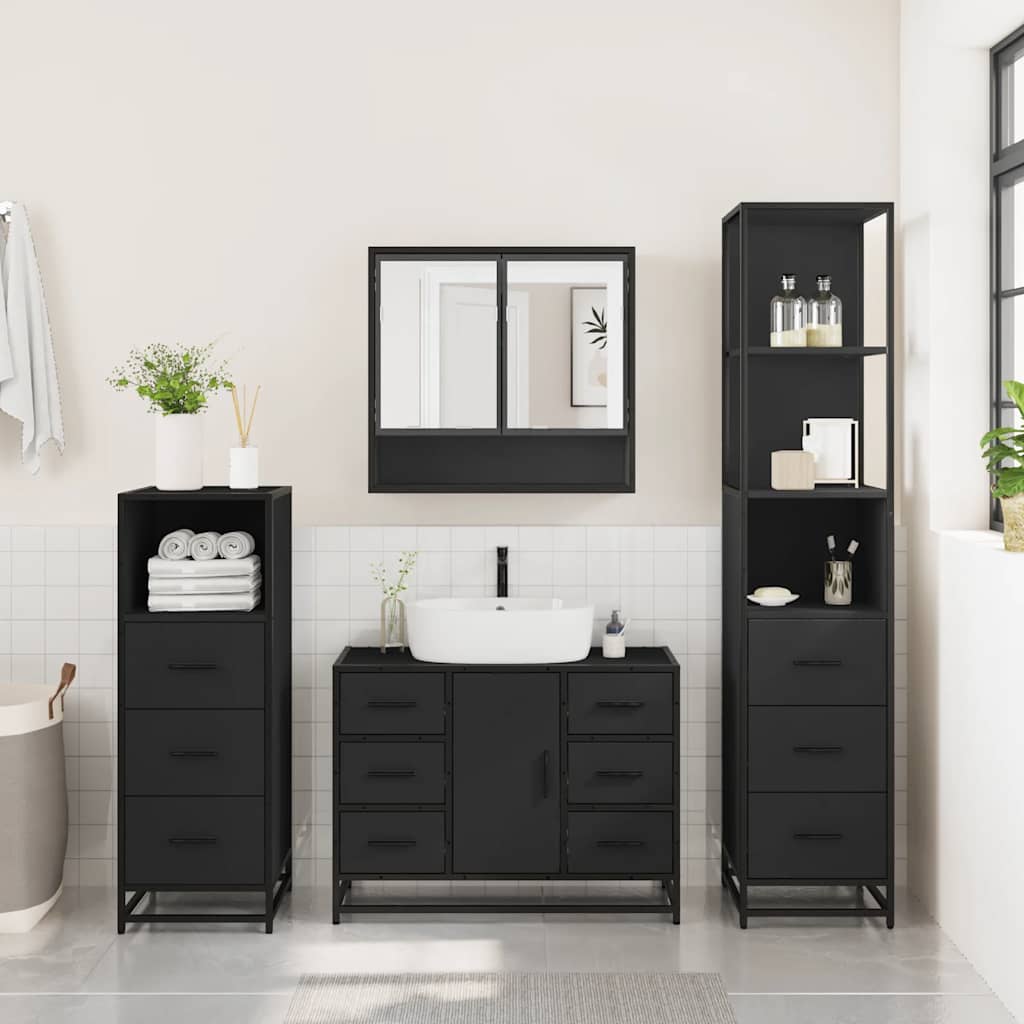 vidaXL 4 Piece Bathroom Furniture Set Black Engineered Wood