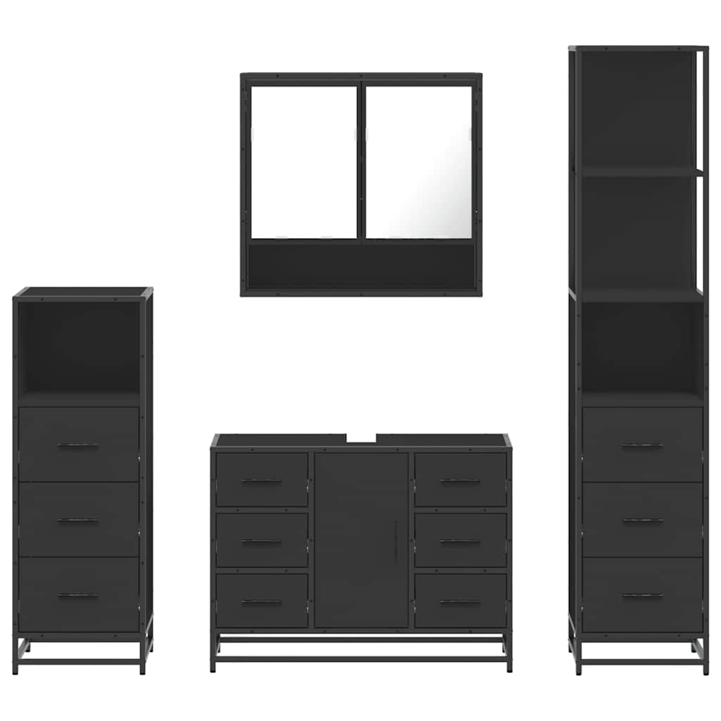 vidaXL 4 Piece Bathroom Furniture Set Black Engineered Wood