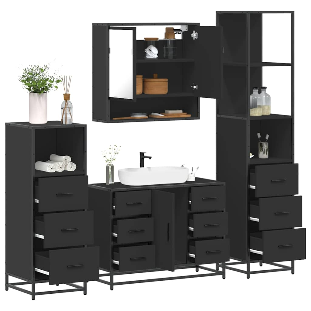 vidaXL 4 Piece Bathroom Furniture Set Black Engineered Wood