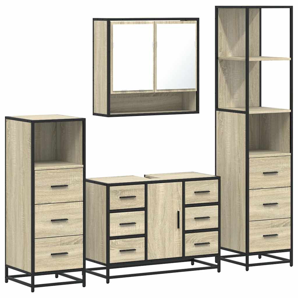 vidaXL 4 Piece Bathroom Furniture Set Sonoma Oak Engineered Wood