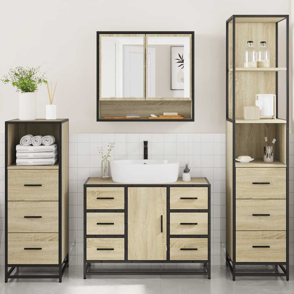 vidaXL 4 Piece Bathroom Furniture Set Sonoma Oak Engineered Wood