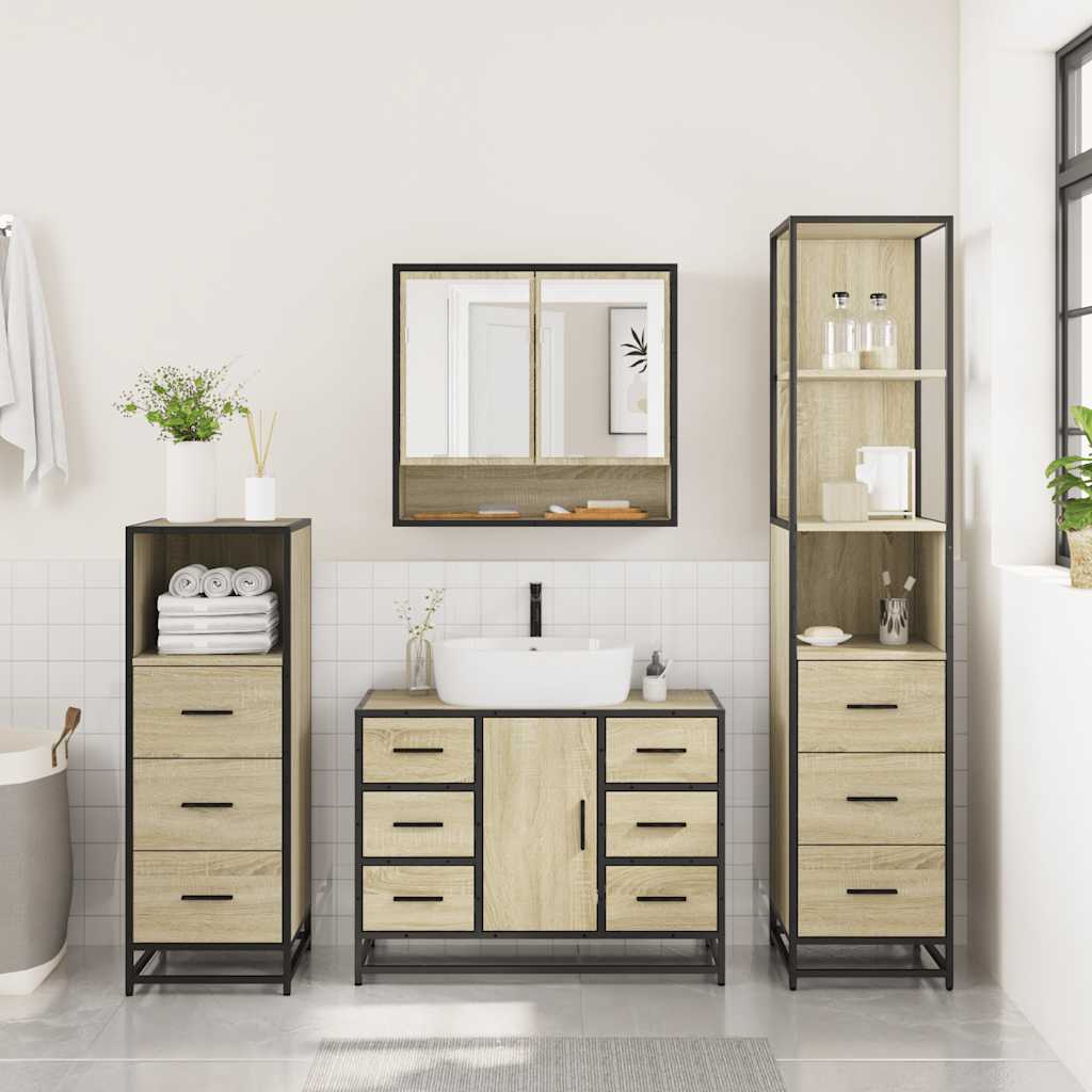 vidaXL 4 Piece Bathroom Furniture Set Sonoma Oak Engineered Wood