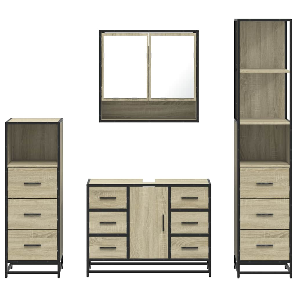 vidaXL 4 Piece Bathroom Furniture Set Sonoma Oak Engineered Wood