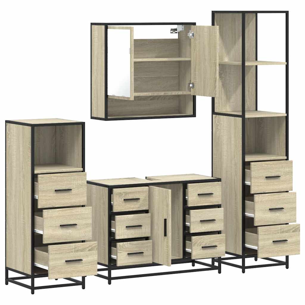 vidaXL 4 Piece Bathroom Furniture Set Sonoma Oak Engineered Wood