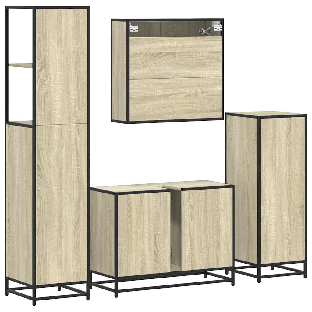 vidaXL 4 Piece Bathroom Furniture Set Sonoma Oak Engineered Wood