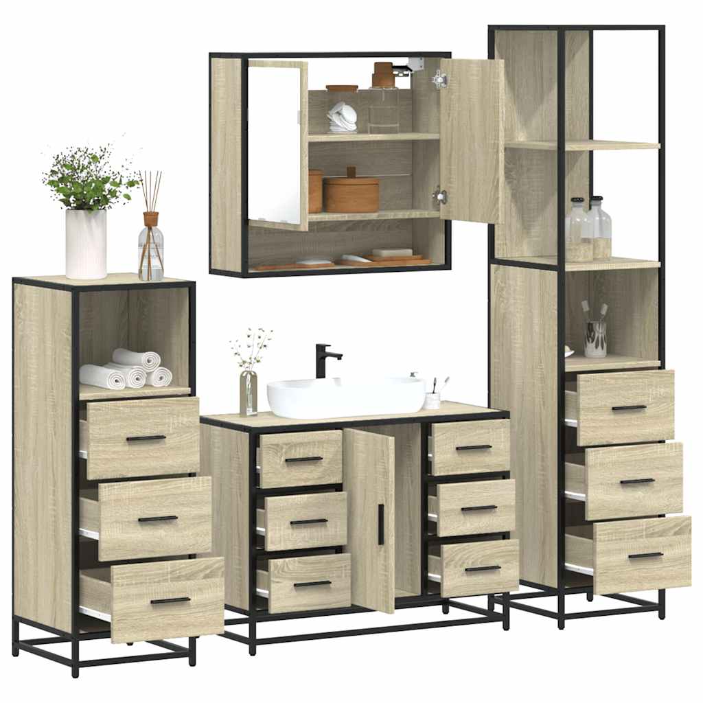 vidaXL 4 Piece Bathroom Furniture Set Sonoma Oak Engineered Wood