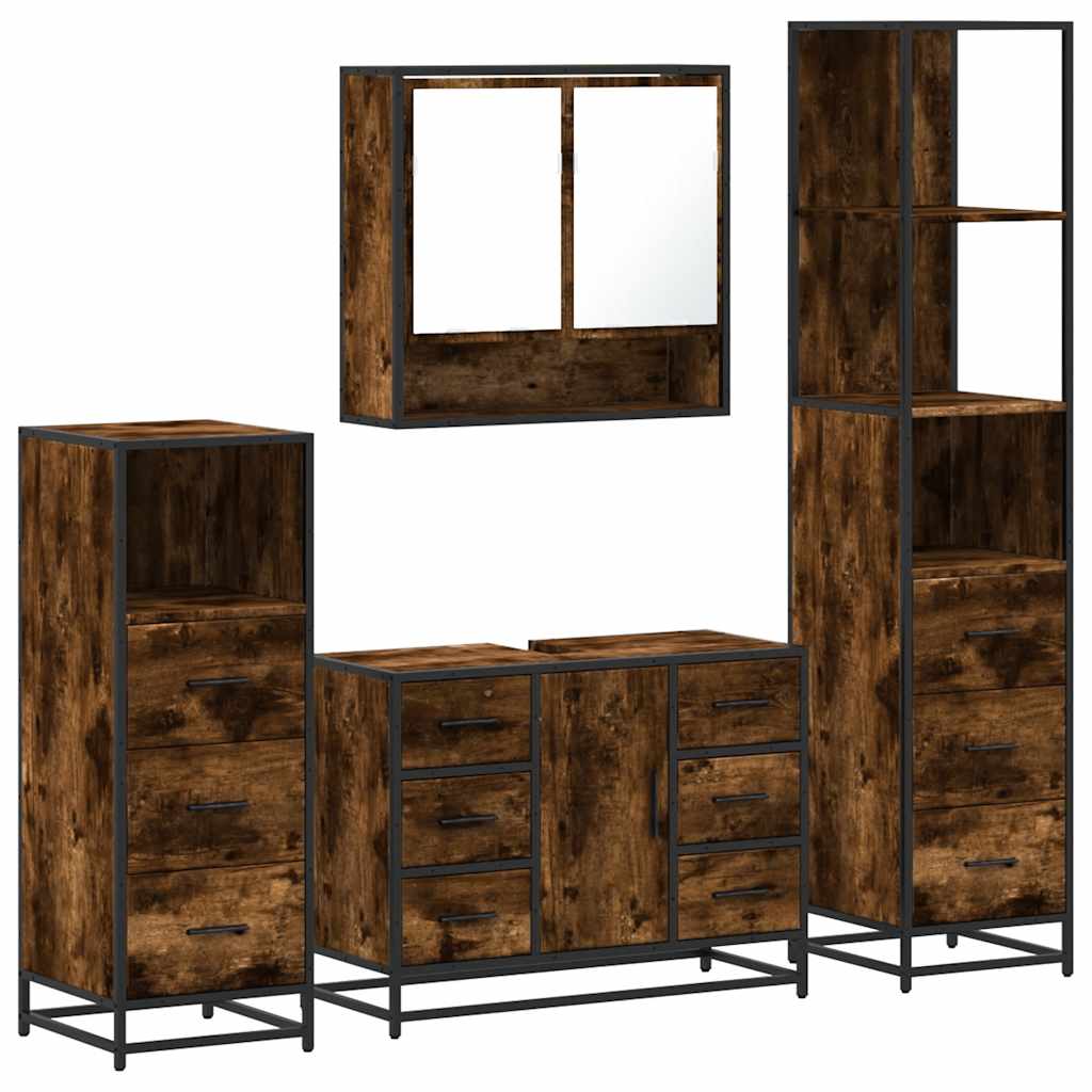 4 Piece Bathroom Furniture Set Smoked Oak Engineered Wood
